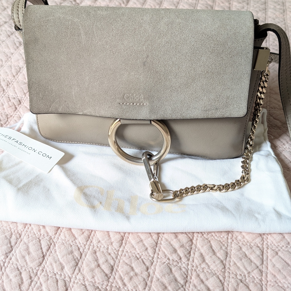 Gray Leather and Suede Crossbody Bag